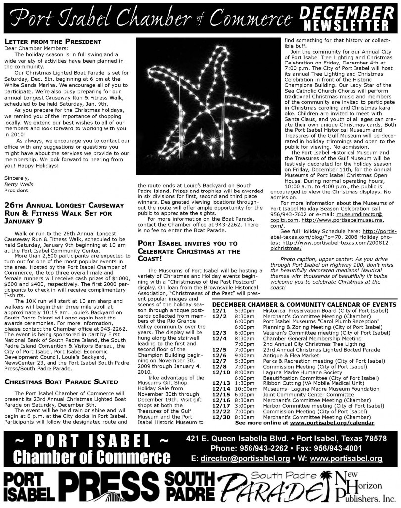 Port Isabel Chamber~ December 2009 Newsletter