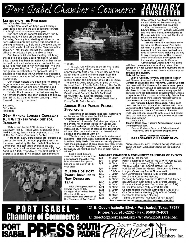 Port Isabel Chamber~ January 2010 Newsletter!