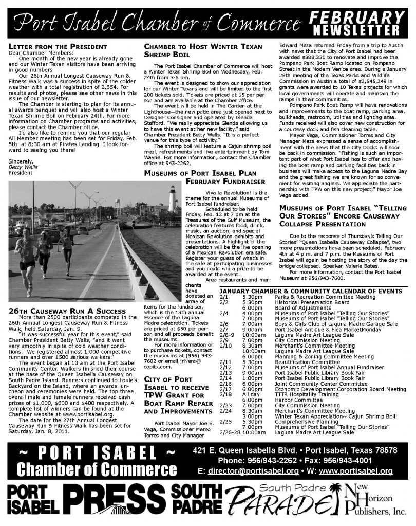 Port Isabel Chamber of Commerce l February Newsletter online