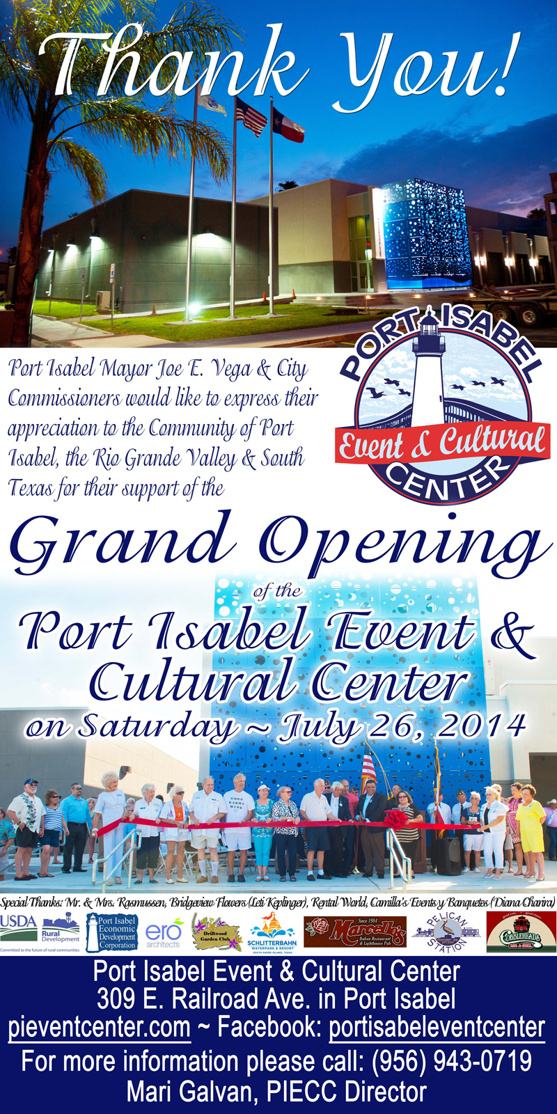 Port Isabel Event & Cultural Center Grand Opening THANKS! - Port