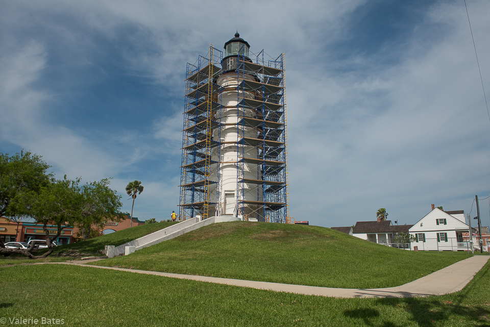 March 1, 2017. Port Isabel lighthouse begins re-stuccoing.