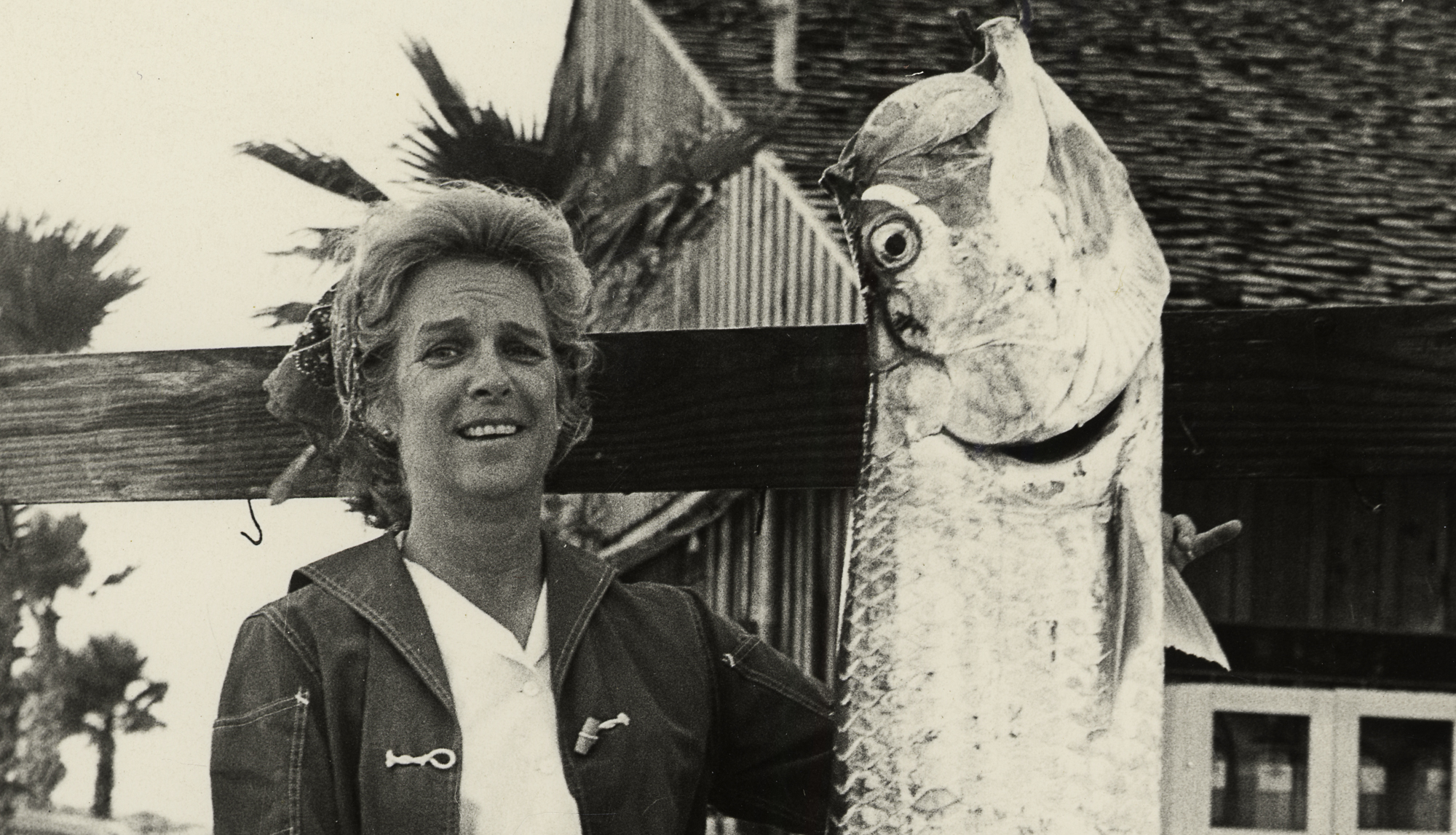 Bobby Wells with her tournament winning Tarpon in 1972. Wells reports that it took an hour and a half to boat the silver king.